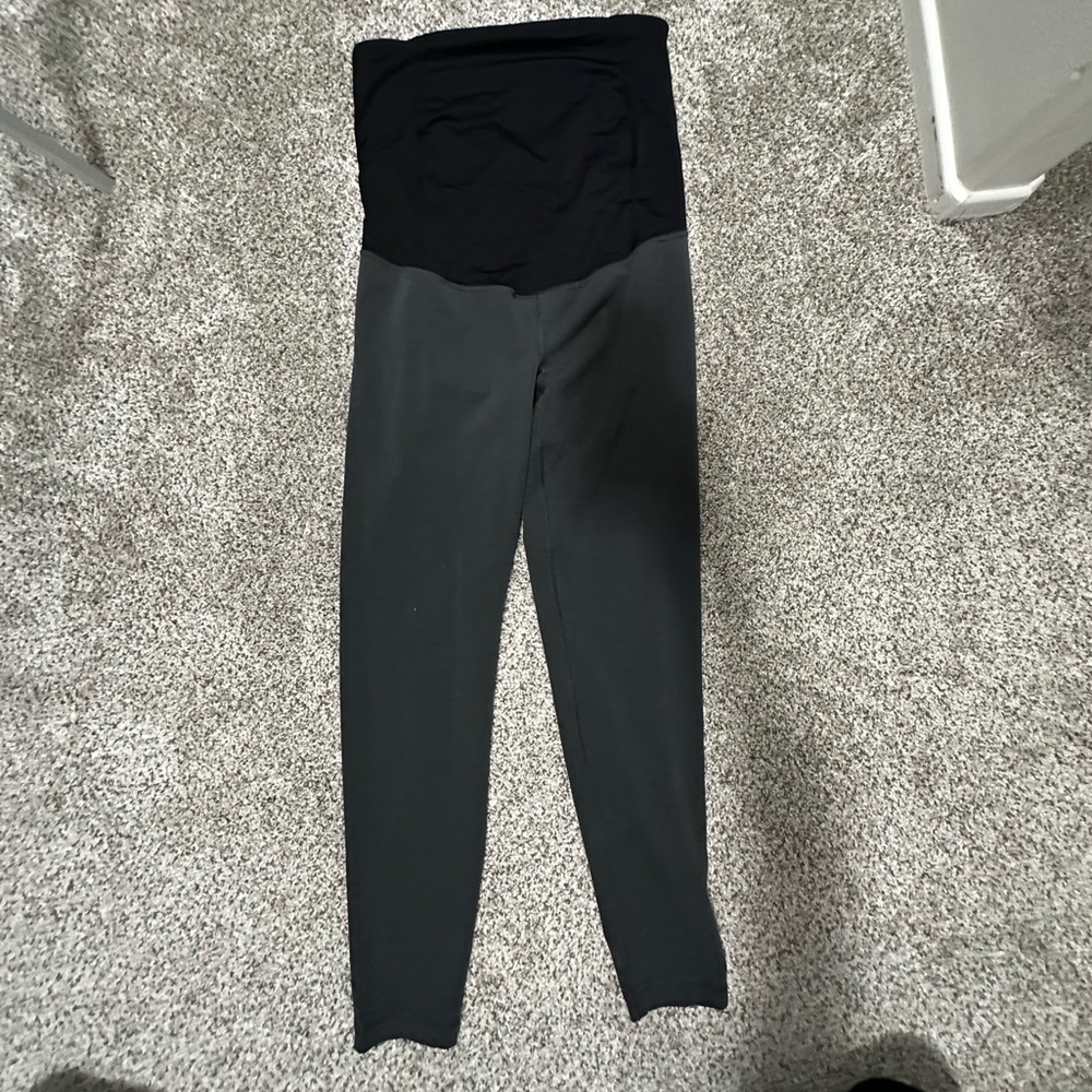 Gray over the belly maternity workout leggings